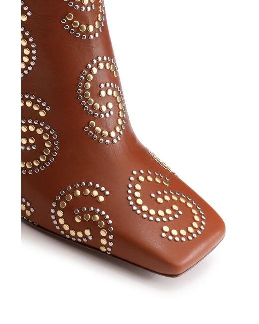 Roberto Cavalli Brown Studded Leather Ankle Boots