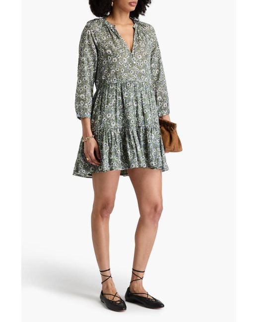 Veronica Beard Gray Bassano Tiered Floral-Print Cotton-Mousseline Mini Dress