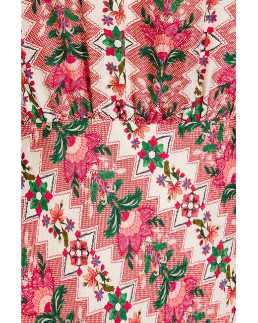 Saloni Red Vida Floral-Print Silk-Satin Jacquard Midi Dress