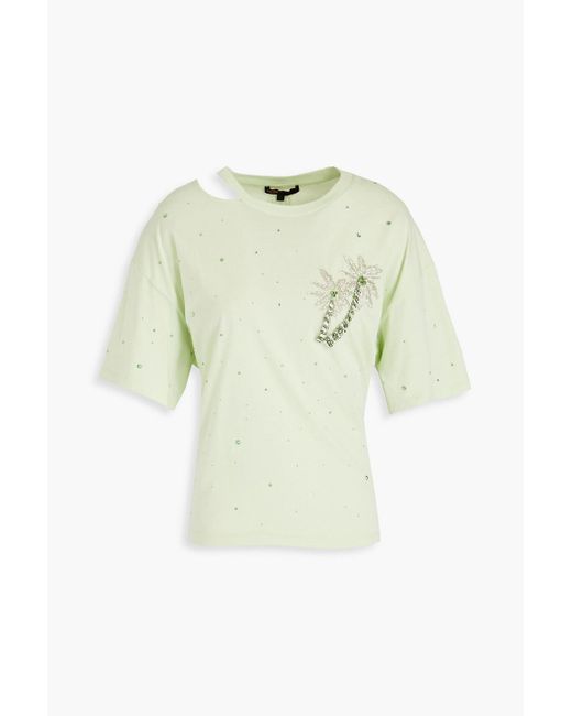 Maje Green Cutout Crystal-embellished Cotton-jersey T-shirt