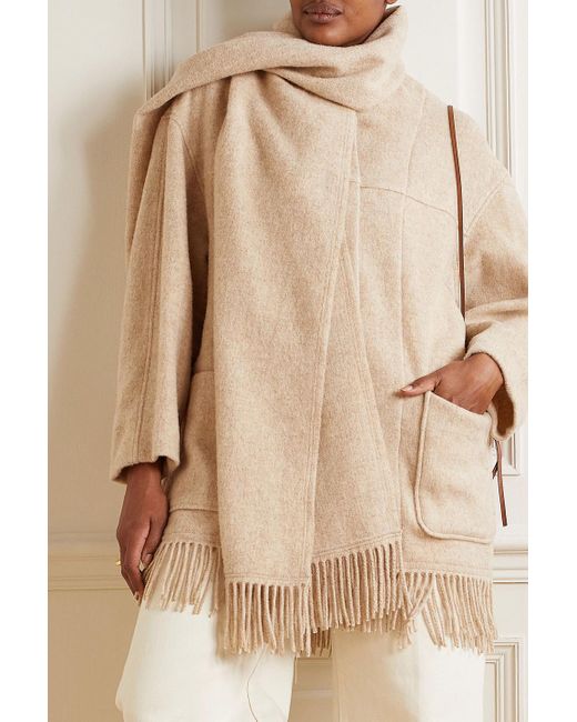 Isabel Marant Natural Faty Draped Fringed Wool-blend Coat