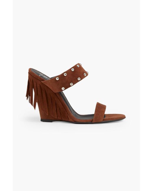 Giuseppe Zanotti Brown Taline Fringed Studded Suede Mules