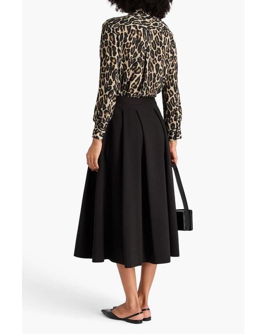 Theory Black Pleated Crepe Midi Skirt