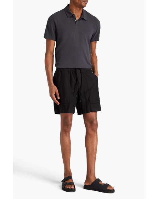 James Perse Black Lyocell And Linen-blend Twill Shorts for men