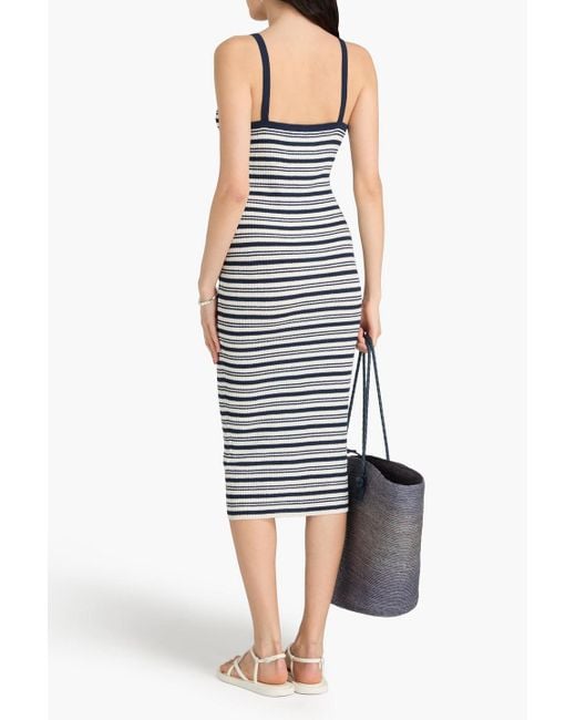 James Perse Blue Gestreiftes midikleid aus einer gerippten leinenmischung
