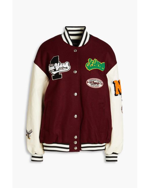Maje Red Appliquéd Wool-blend Felt Bomber Jacket