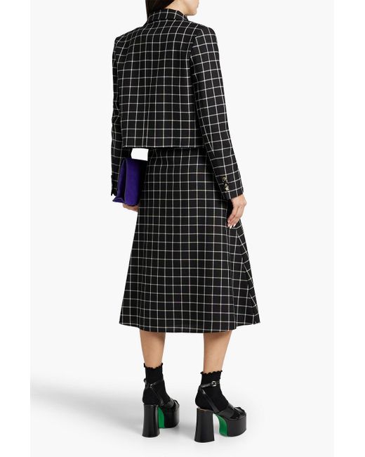 Marni Black Checked Wool Midi Skirt