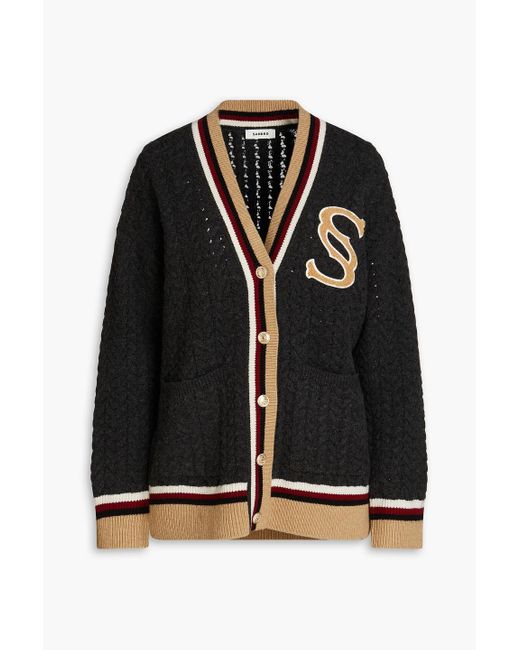 Sandro Black Tommy Striped Cable-knit Wool Cardigan