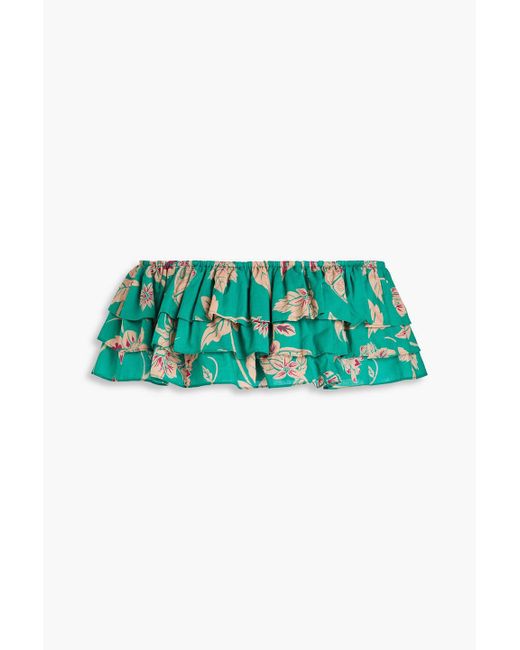 LEO LIN Green Schulterfreies cropped oberteil aus baumwolle mit print