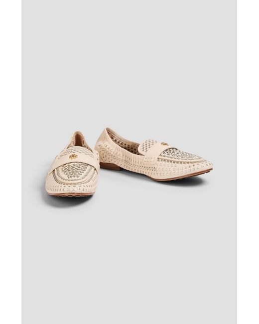 Tory Burch Natural Ballet Metallic Woven Leather Loafers