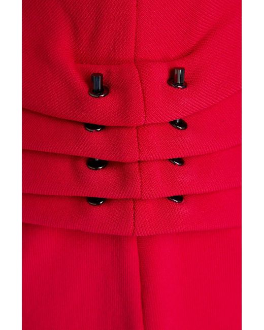 Hervé Léger Red Drapiertes kleid aus stretch-ponte mit asymmetrischer schulterpartie und verzierung