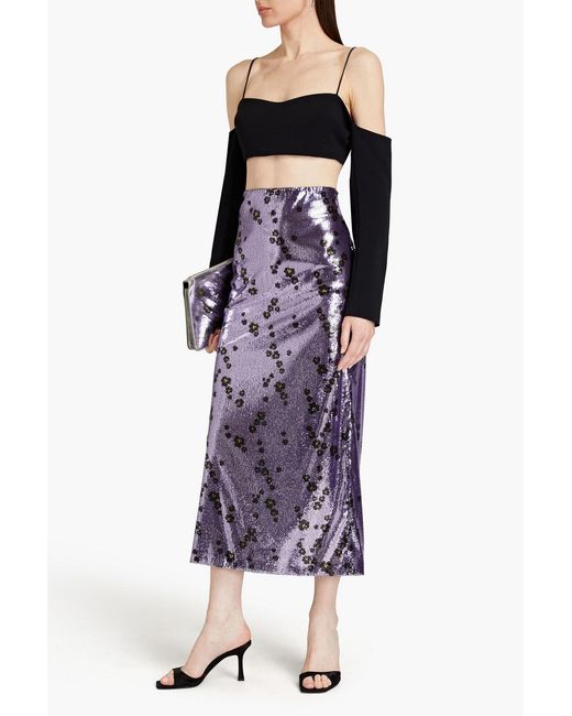 Philosophy Di Lorenzo Serafini Purple Leopard-print Sequined Tulle Midi Skirt