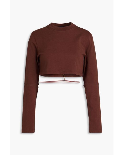 Jacquemus Brown Pino Cropped Embellished Cotton-jersey Top