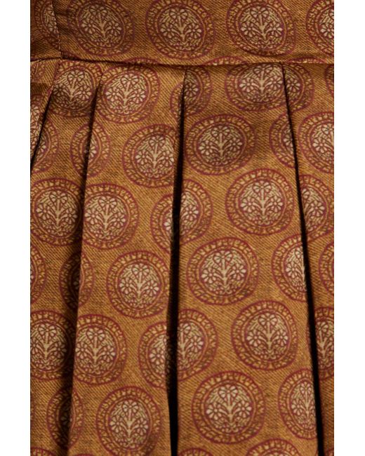 Khaite Brown Katia Pleated Printed Satin Mini Dress