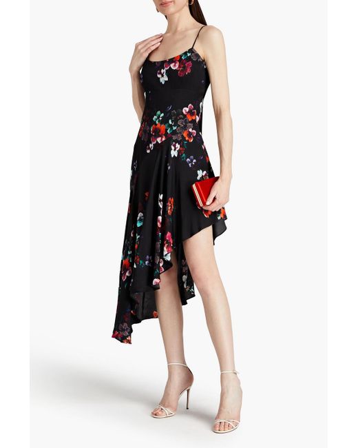Nicholas Black Asymmetric Floral-print Sateen Dress