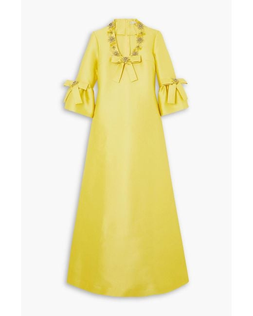 Reem Acra Yellow Crystal-embellished Piqué Gown