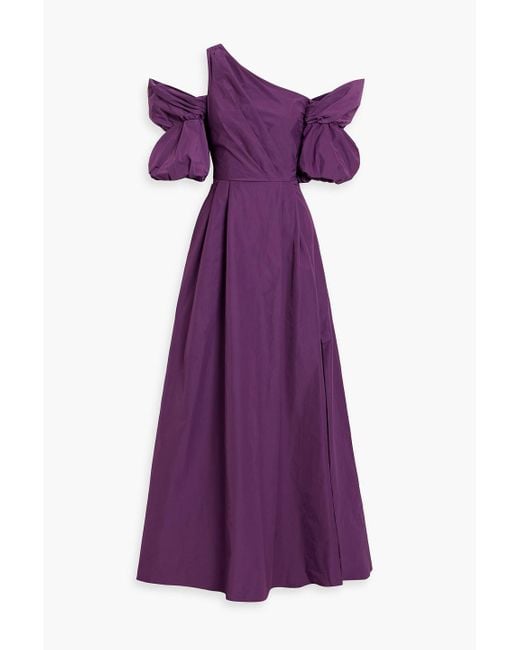 Marchesa Purple One-Shoulder Draped Taffeta Gown