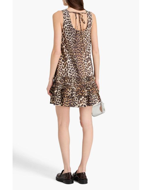 Ganni Multicolor Tiered Leopard-print Cotton-poplin Mini Dress