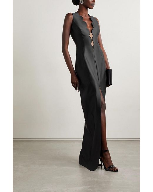 Rasario Black Scalloped Satin Gown