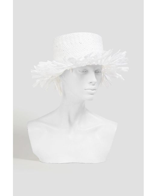 Red(v) White Fringed Faux Raffia Hat