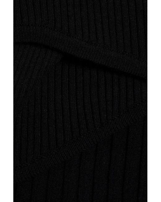 MSGM Black Cutout Ribbed-knit Maxi Dress