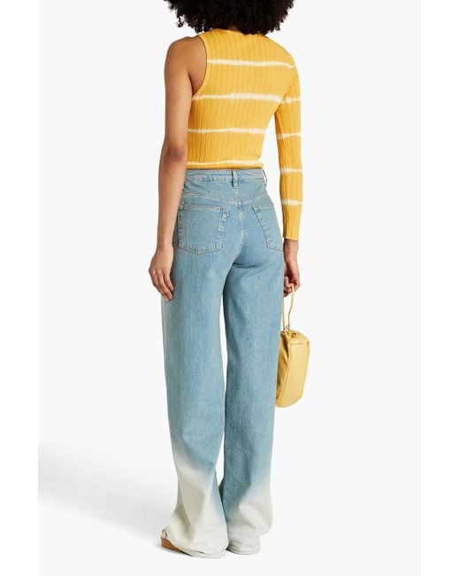 Sandro Yellow Bali One-sleeve Striped Ribbed-knit Top