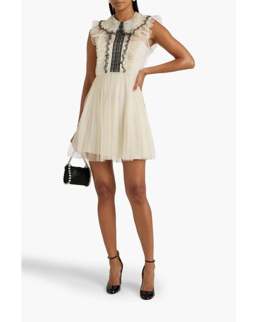RED Valentino Natural Ruffled Embroidered Tulle Mini Dress