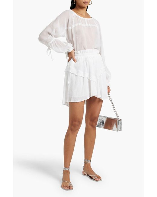 Isabel Marant White Itelo Ruffled Plissé Cotton-blend Mini Skirt