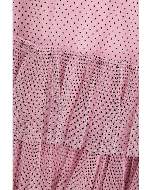 RED Valentino Pink Tiered Flocked Polka-dot Tulle Mini Dress