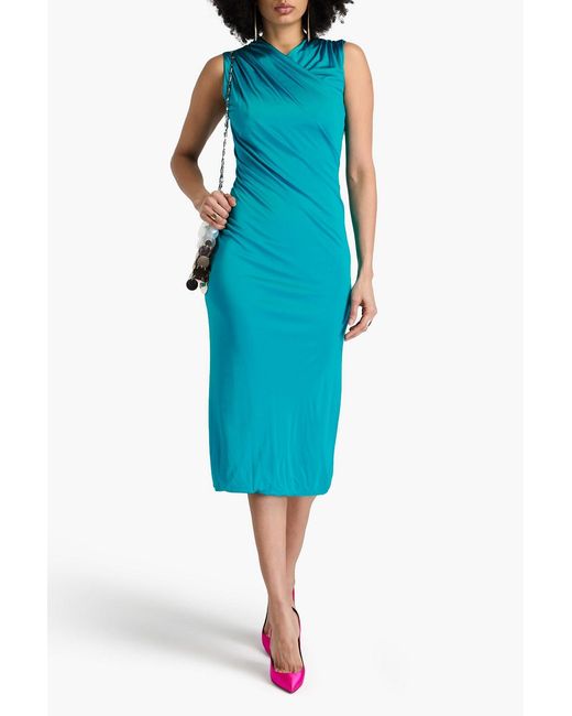 Versace Blue Draped Jersey Midi Dress