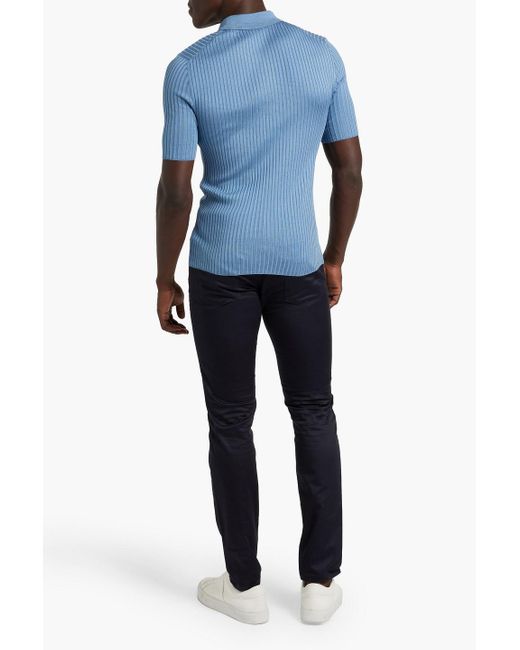 Dolce & Gabbana Blue Ribbed Silk Polo Shirt for men