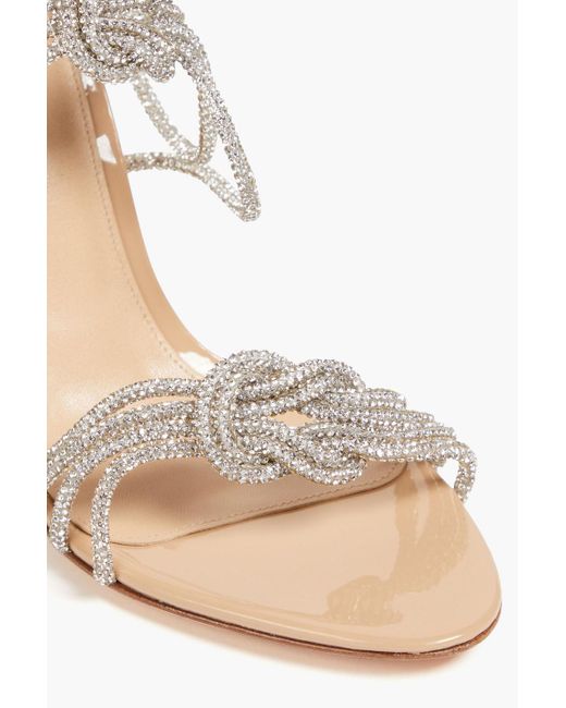 Alexandre Birman White Vicky Crystal-embellished Knotted Patent-leather Sandals