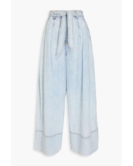 Zimmermann Blue Belted Acid-Wash High-Rise Wide-Leg Jeans