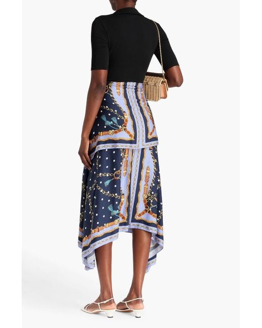 Maje Black Jersey-Paneled Printed Washed Mousseline Midi Dress