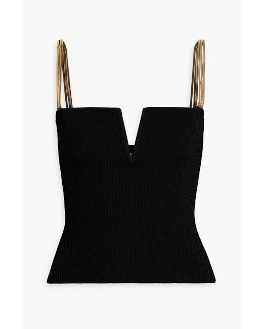Galvan Black Ophelia Chain-embellished Ribbed-knit Top