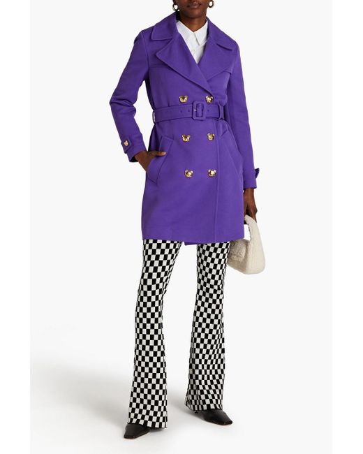 Moschino Purple Belted Button-embellished Cotton-gabardine Trench Coat