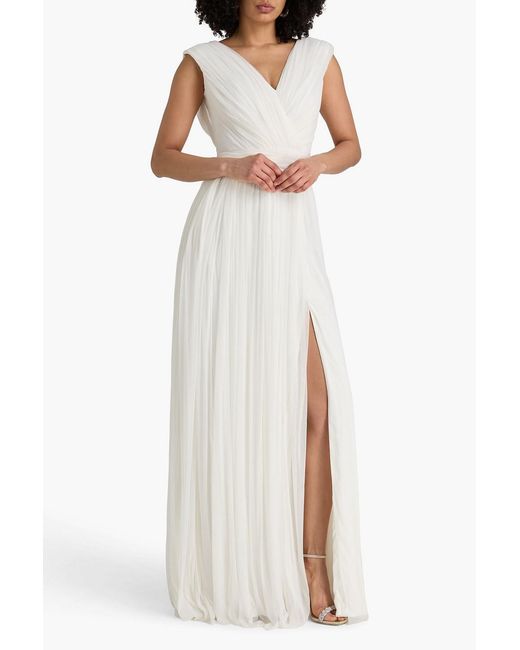 Rhea Costa White Wrap-Effect Silk-Tulle Gown