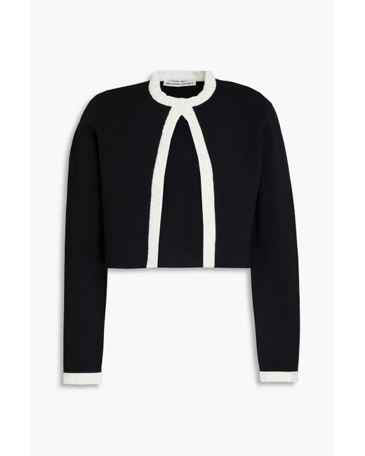 T By Alexander Wang Black Cropped Two-tone Knitted Cardigan