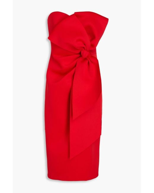 Badgley Mischka Red Strapless Bow-detailed Scuba Dress