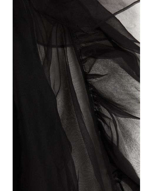 Brunello Cucinelli Black One-sleeve Gathered Silk-organza Top