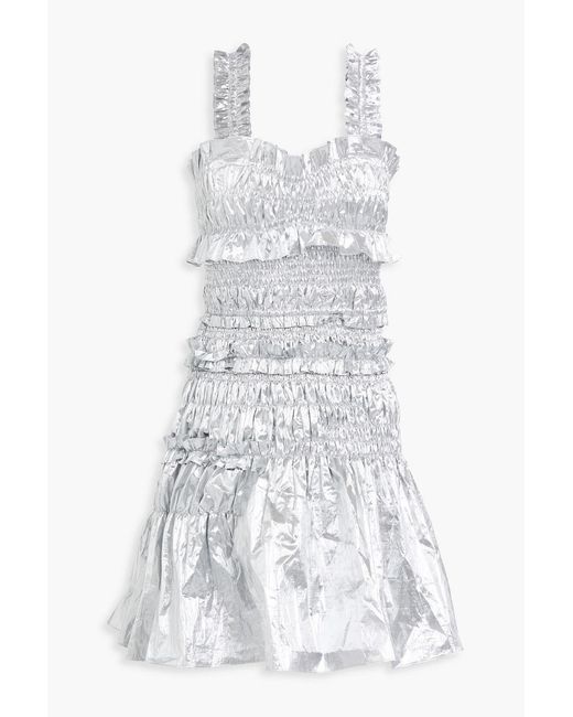CECILIE BAHNSEN White Oona Shirred Lamé Mini Dress