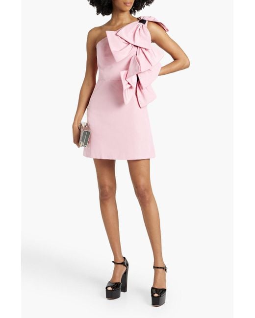Carolina Herrera Pink One-shoulder Bow-detailed Silk-faille Mini Dress