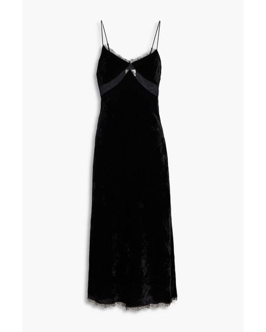 Claudie Pierlot Black Lace-trimmed Velvet Midi Slip Dress