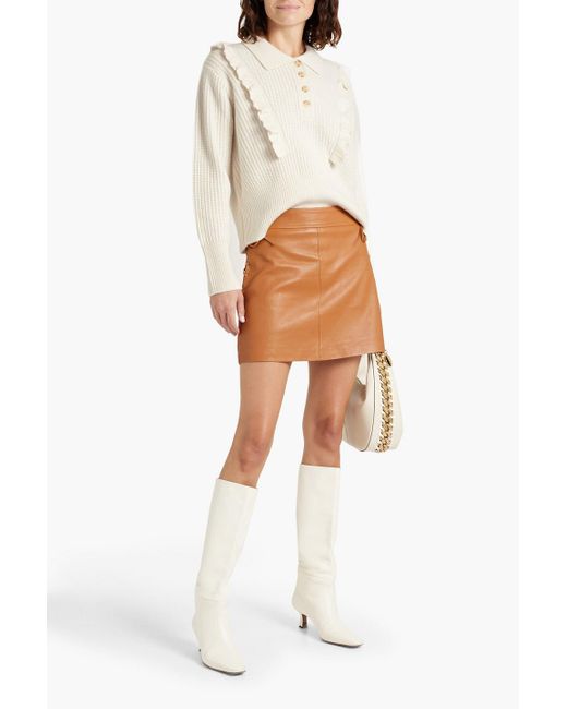 10 Crosby Derek Lam Natural Noelia Ruffled Ribbed Wool-blend Polo Sweater