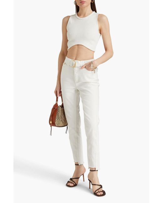 Aje. White Bianca Embellished High-rise Slim-leg Jeans