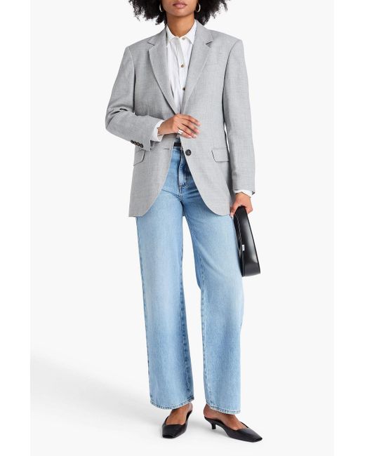 Brunello Cucinelli Gray Bead-Embellished Double-Breasted Linen And Wool-Blend Blazer