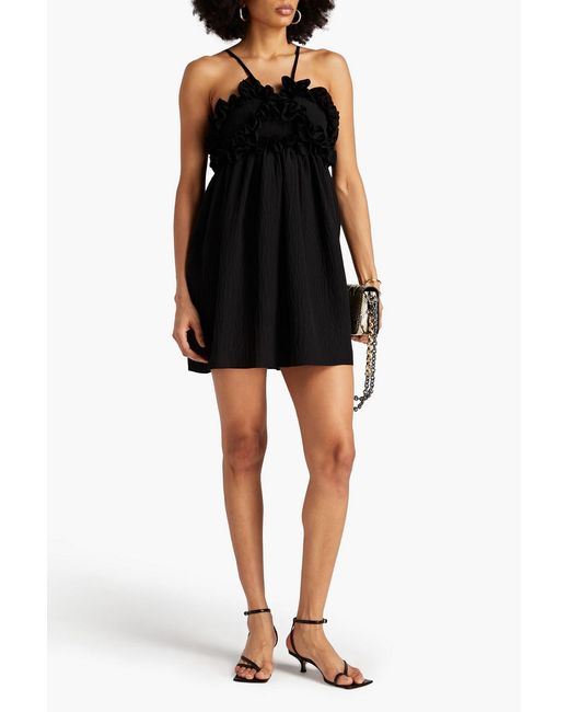 Petar Petrov Black Ruffled Silk-Cloqué Mini Dress