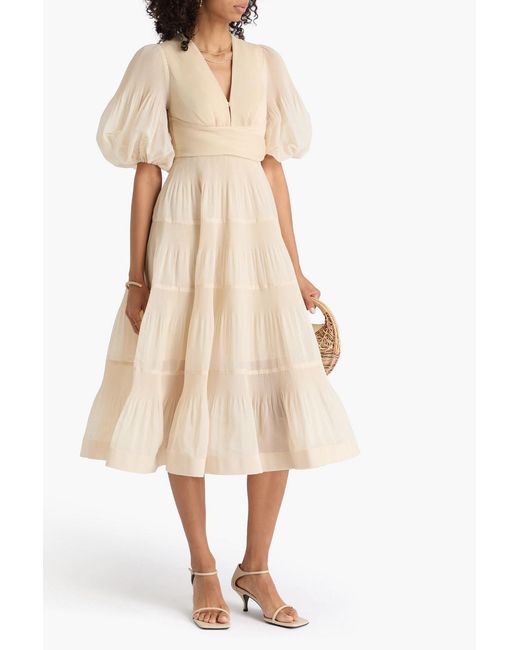 Zimmermann Natural Tiered Plissé-Organza Midi Dress