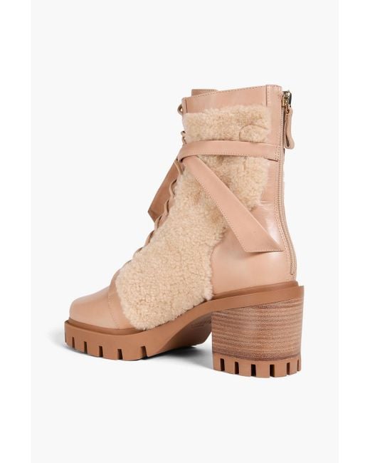 Alexandre Birman Natural Clarita Bow-Detailed Shearling Combat Boots