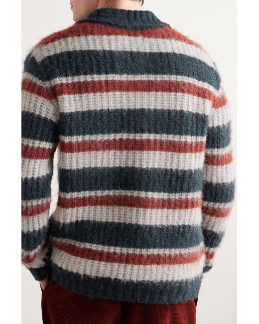 Mr P. Blue Striped Waffle-Knit Alpaca-Blend Polo Shirt for men